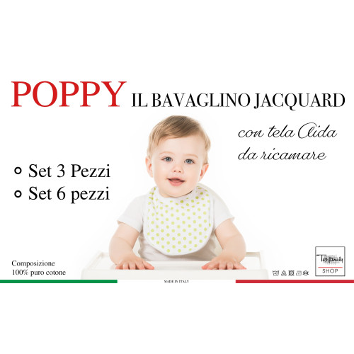 SET BAVAGLINI BAMBINO MASCHIO POPPY © cm. 24x30 bavaglio con elastico e tela AIDA