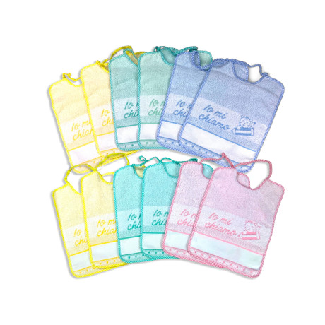 Bavaglini Asilo 25x34 cm, Set da 3 o 6 Pezzi, 100% Cotone con Tela AIDA, Personalizzabili con Nome, Made in Italy