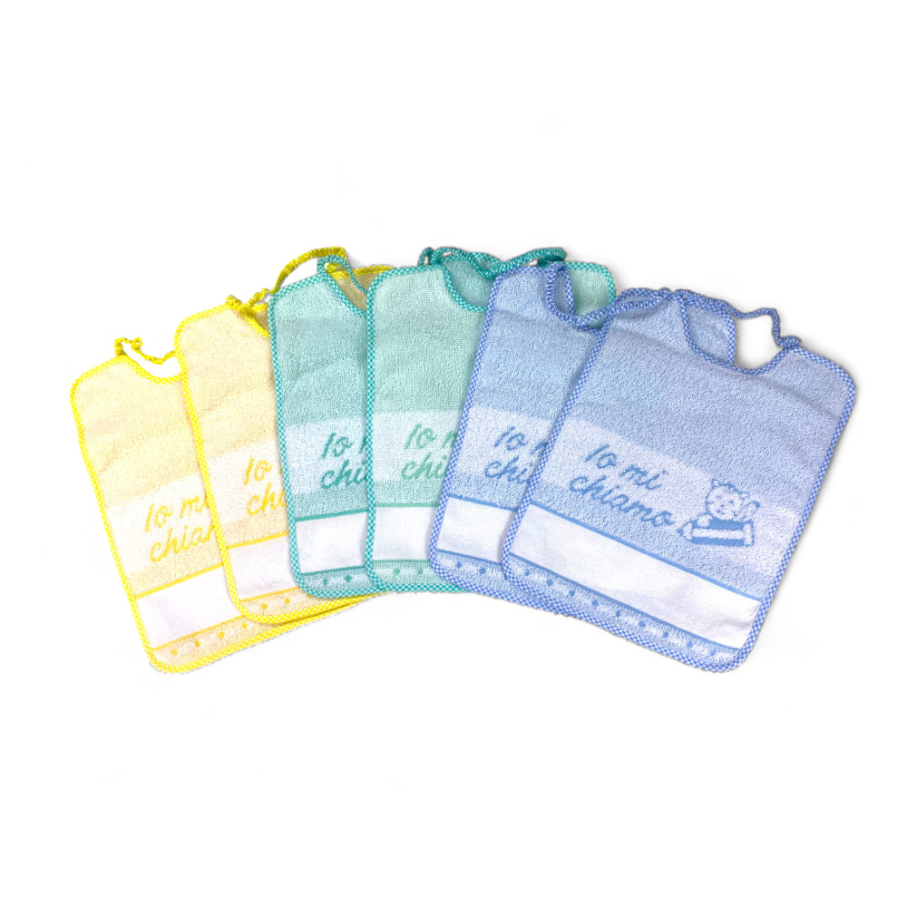Bavaglini Asilo 25x34 cm, Set da 3 o 6 Pezzi, 100% Cotone con Tela AIDA, Personalizzabili con Nome, Made in Italy