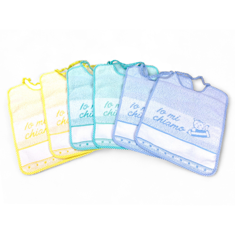 Bavaglini Asilo 25x34 cm, Set da 3 o 6 Pezzi, 100% Cotone con Tela AIDA, Personalizzabili con Nome, Made in Italy