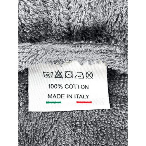 Grauer Schal-Frottee-Bademantel ohne Kapuze aus reiner Baumwolle, made in Italy