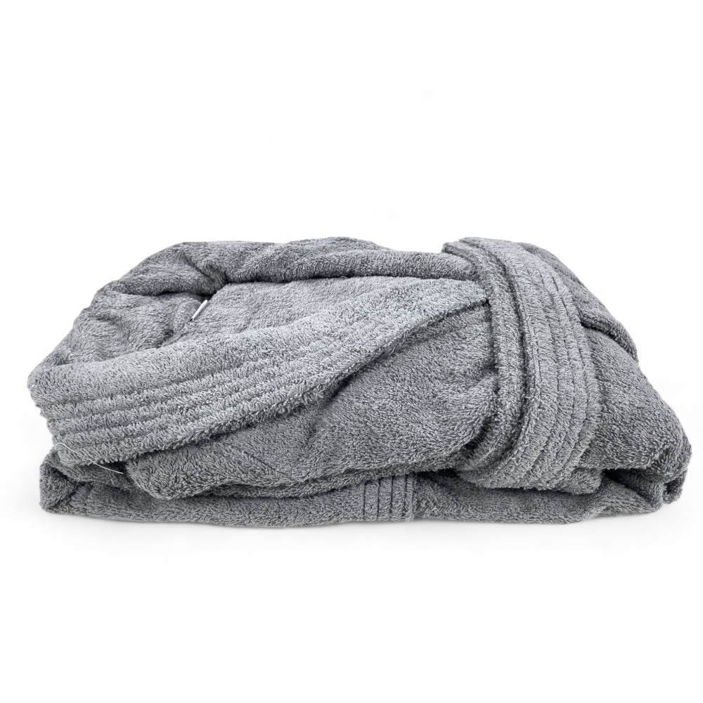 Grauer Schal-Frottee-Bademantel ohne Kapuze aus reiner Baumwolle, made in Italy