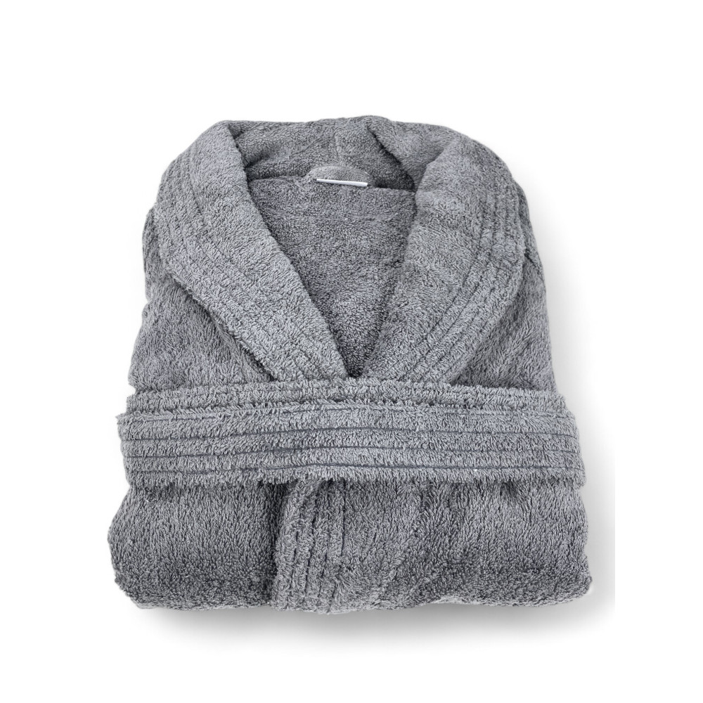 Peignoir châle en éponge gris sans capuche en pur coton fabriqué en Italie