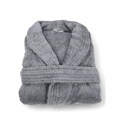 Grey hoodless shawl terry robe made of pure cotton made in Italy
