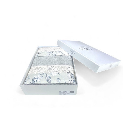 Towel Set with Macramé Wisteria Lace Grey, Made in Italy