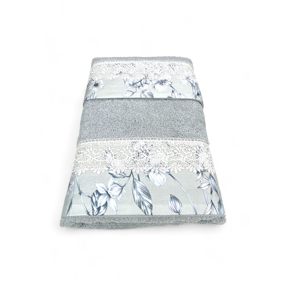 Towel Set with Macramé Wisteria Lace Grey, Made in Italy