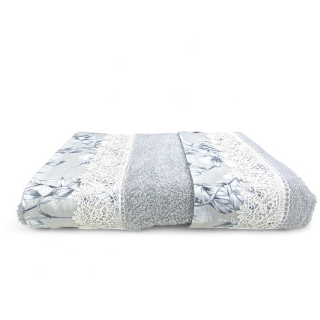 Set de serviettes avec macramé glycine dentelle grise, fabriqué en Italie 2