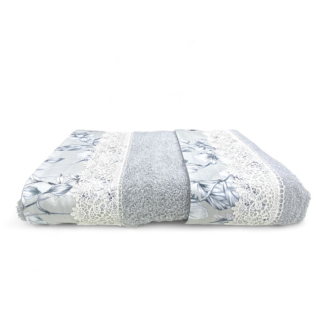 Juego de toallas con encaje Macramé Wisteria Gris, Made in Italy