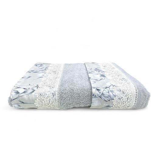 Set Asciugamani con Pizzo Macramè Glicine Grigio, Made in Italy