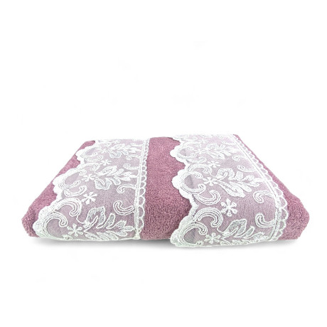 Set Asciugamani con Pizzo Macramè Malika Rosa, Made in Italy, Regalo Elegante