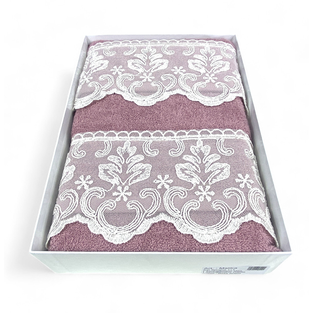Ensemble de serviettes en dentelle macramé Malika rose, fabriqué en Italie, cadeau élégant