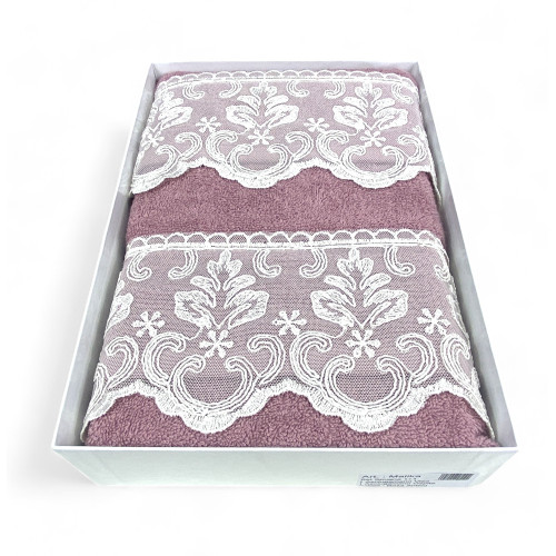 Pink Malika Macramé Lace Towel Set, Made in Italy, Elegant Gift