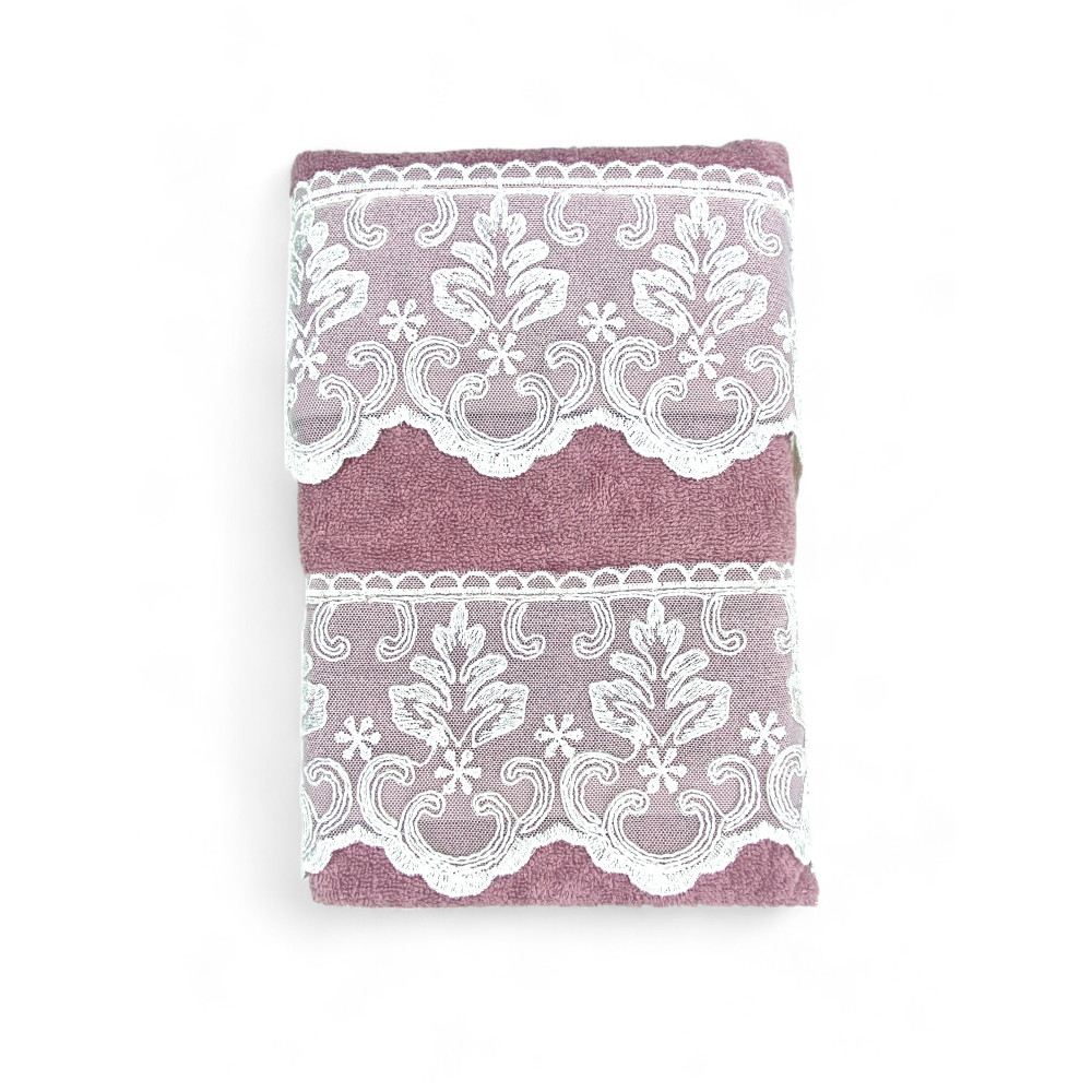 Pink Malika Macramé Lace Towel Set, Made in Italy, Elegant Gift