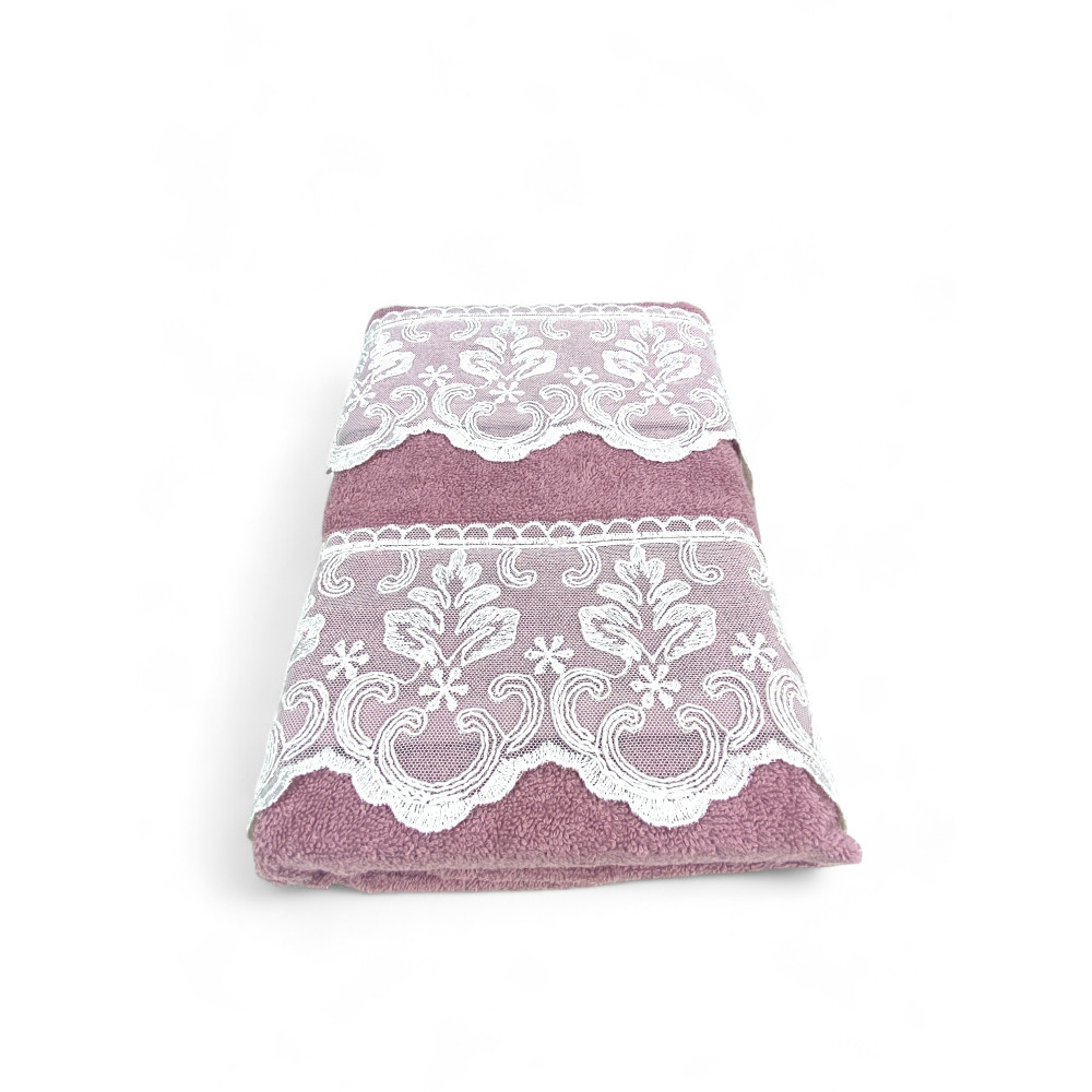Pink Malika Macramé Lace Towel Set, Made in Italy, Elegant Gift