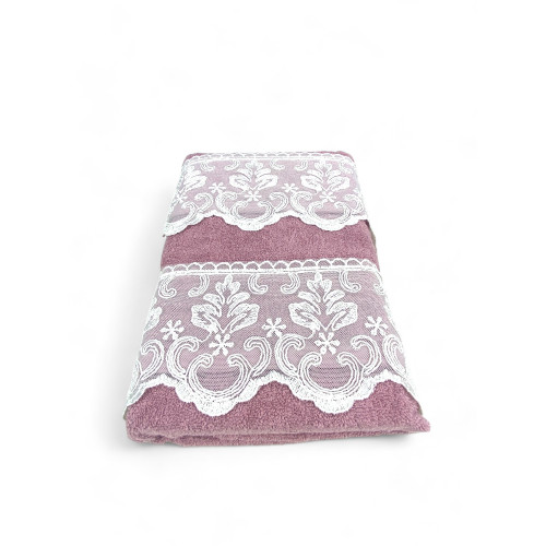 Pink Malika Macramé Lace Towel Set, Made in Italy, Elegant Gift