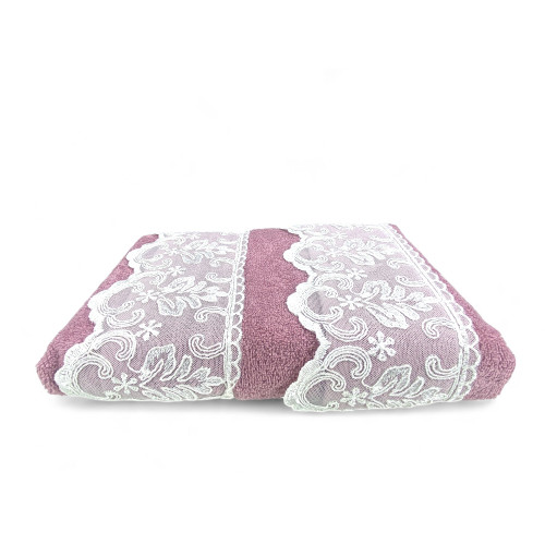 Pink Malika Macramé Lace Towel Set, Made in Italy, Elegant Gift