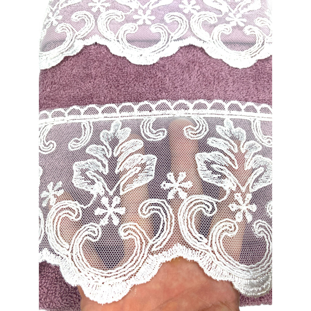 Juego de toallas de encaje Malika Macramé rosa, Made in Italy, Regalo elegante