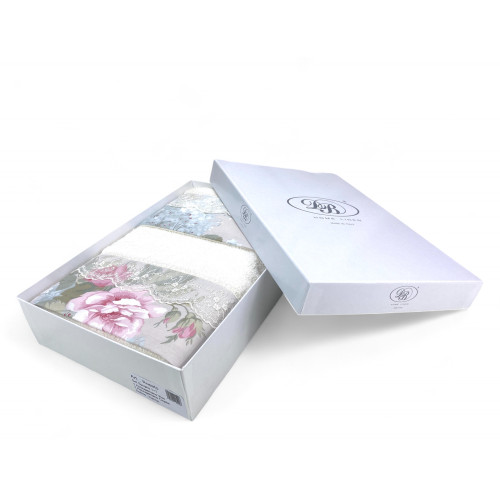 Handtuchset mit Makramee-Spitze Roseto Creme, Made in Italy, elegantes Geschenk