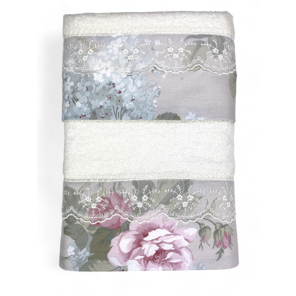Set Asciugamani con Pizzo Macramè Roseto Panna, Made in Italy, Regalo Elegante