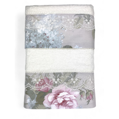 Set Asciugamani con Pizzo Macramè Roseto Panna, Made in Italy, Regalo Elegante