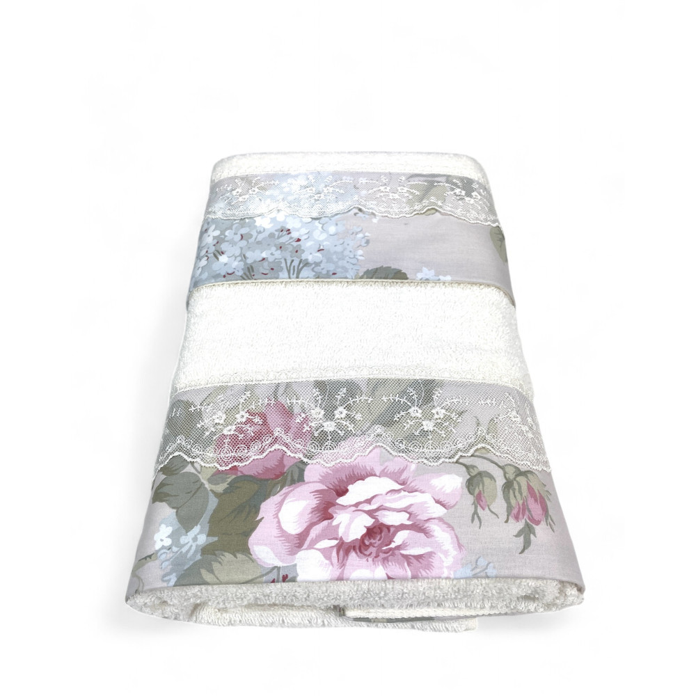 Handtuchset mit Makramee-Spitze Roseto Creme, Made in Italy, elegantes Geschenk