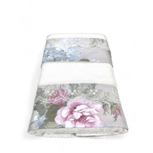 Towel Set with Macramé Lace Roseto Cream, Made in Italy, Elegant Gift