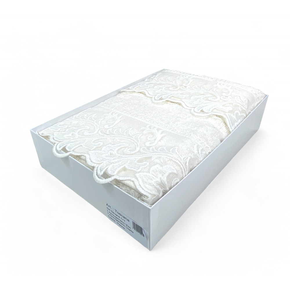 Ensemble de serviettes avec dentelle macramé Toscane crème, fabriqué en Italie, cadeau élégant