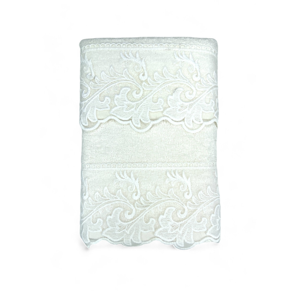 Handtuchset mit Makramee-Spitze Toskana Creme, Made in Italy, elegantes Geschenk