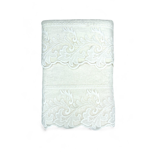 Set Asciugamani con Pizzo Macramè Toscana Panna, Made in Italy, Regalo Elegante
