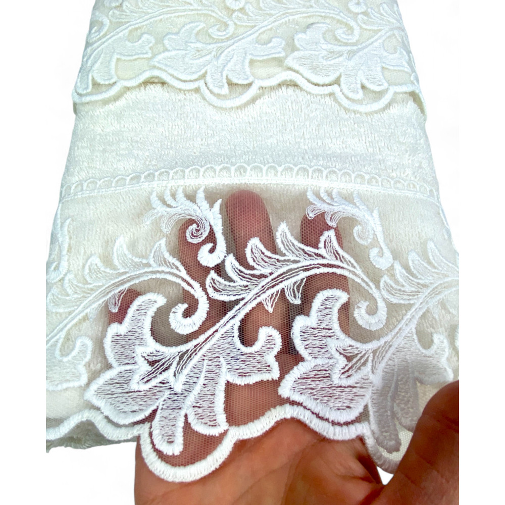 Ensemble de serviettes avec dentelle macramé Toscane crème, fabriqué en Italie, cadeau élégant