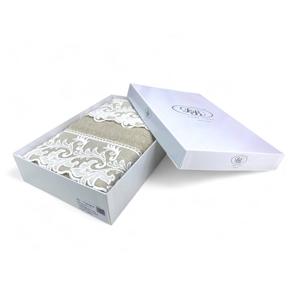 Set de serviettes avec dentelle macramé toscane sable, fabriqué en Italie, cadeau élégant