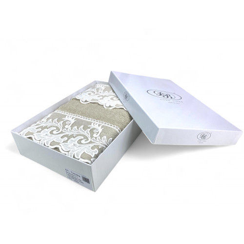 Set de serviettes avec dentelle macramé toscane sable, fabriqué en Italie, cadeau élégant