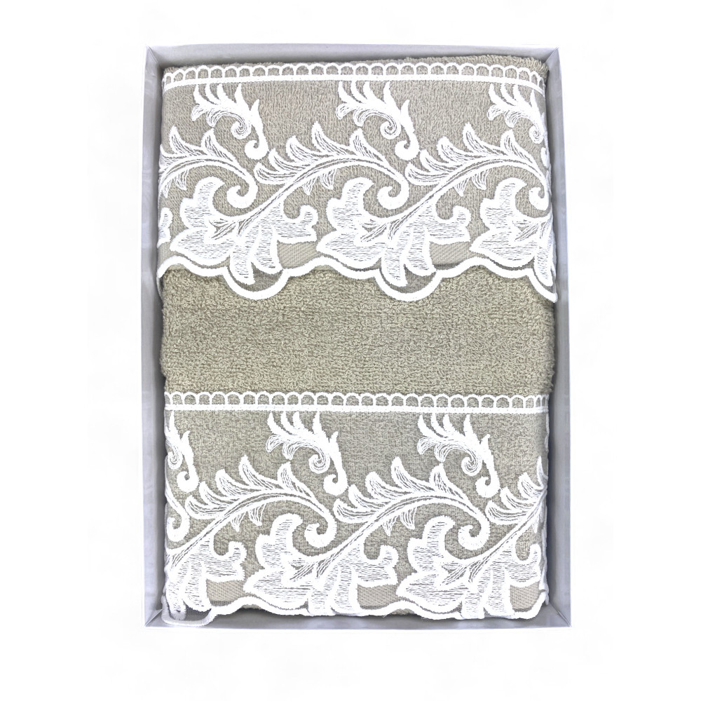 Towel Set with Tuscan Macramé Lace Sand, Made in Italy, Elegant Gift