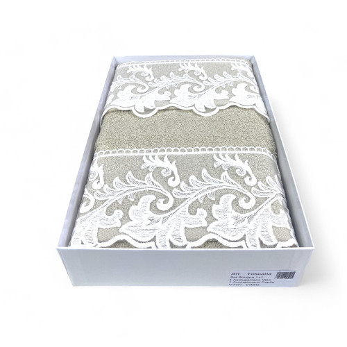 Towel Set with Tuscan Macramé Lace Sand, Made in Italy, Elegant Gift