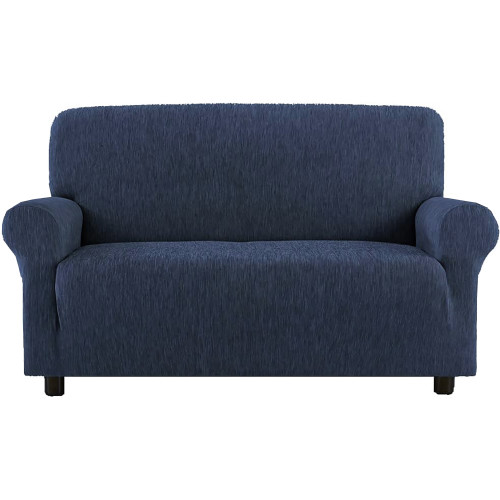 Housse de canapé New York stretch unie bleue, résistante aux rayures, pour canapés avec accoudoirs, housse de canapé universelle