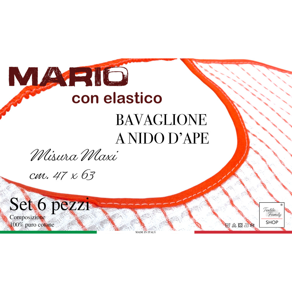 Bavaglio per Adulti con Elastico Misura Maxi 47x63 cm| Set 6 Pezzi in Cotone Nido d'Ape