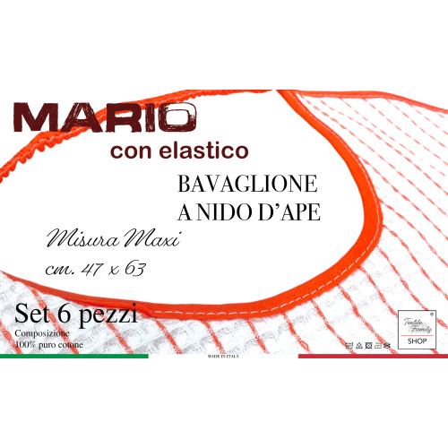 Bavaglio per Adulti con Elastico Misura Maxi 47x63 cm| Set 6 Pezzi in Cotone Nido d'Ape