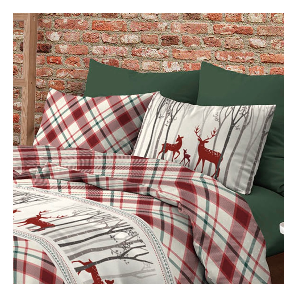Roter Hirsch Baumwolle Schottisches Muster Doppel Bettbezug | ca. 255x200 cm