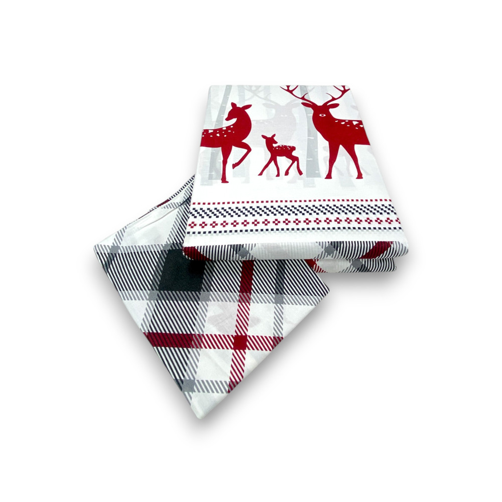 Copripiumino Matrimoniale Fantasia Scozzese Cervo Rosso e Tartan Grigio in Cotone Double Face