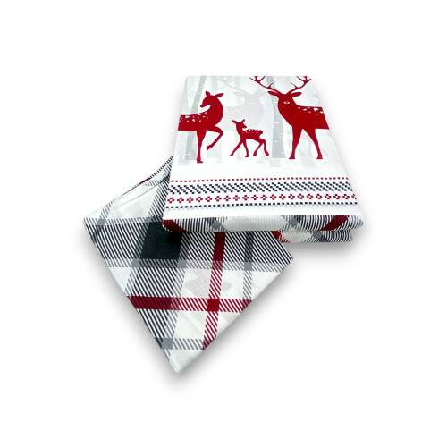 Funda nórdica doble con estampado escocés Ciervo rojo y tartán gris en algodón de doble cara
