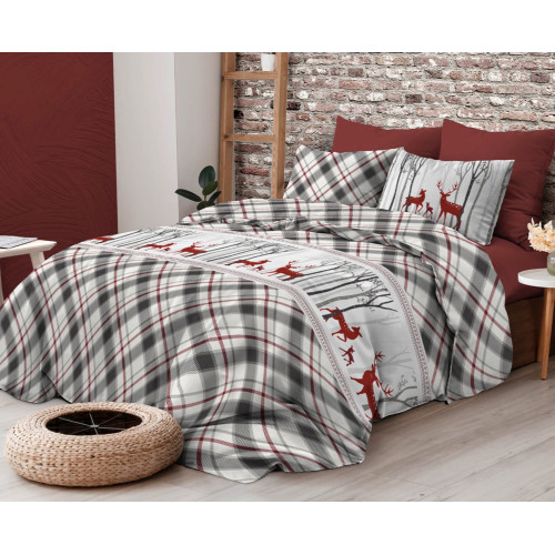 Double Duvet Cover Scottish Pattern Red Deer and Grey Tartan in Double Face Cotton
