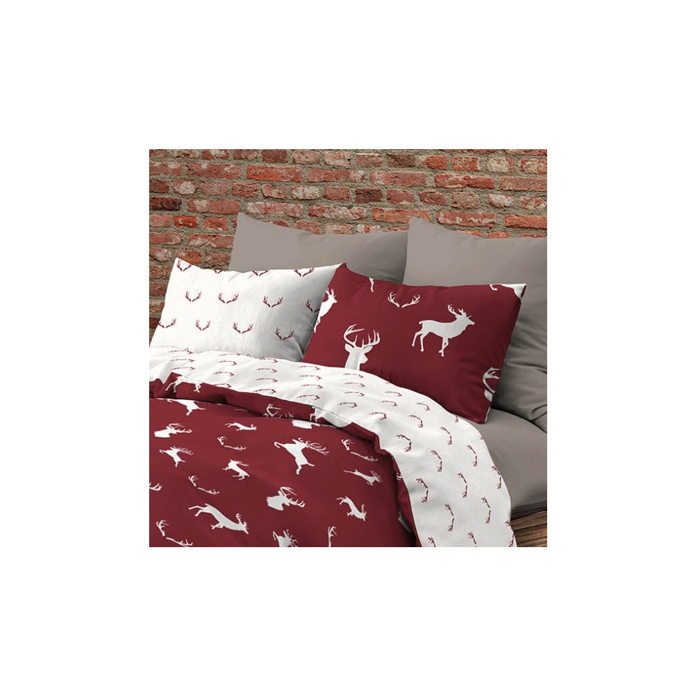 Copripiumino Double Face con Cervi Bianchi su sfondo Bordeaux Matrimoniale | Cotone 100%
