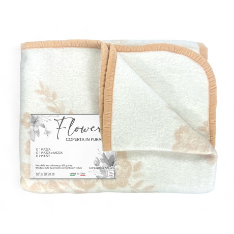 Pure Wool Blanket "Flower" - Soft and Warm, Classic Design - Made in Italy