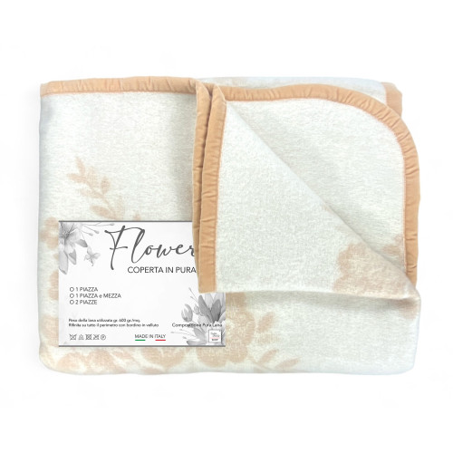 Coperta "Flower" in Pura Lana - Morbida e Calda, Design Classico - Made in Italy