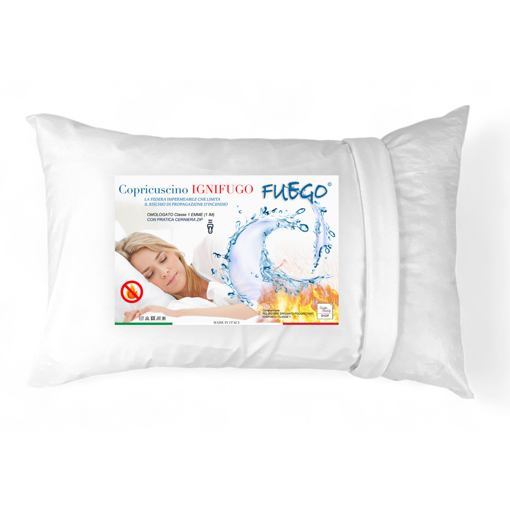 Housse d’oreiller ignifuge imperméable « FUEGO » Classe 1 - Fabriqué en Italie