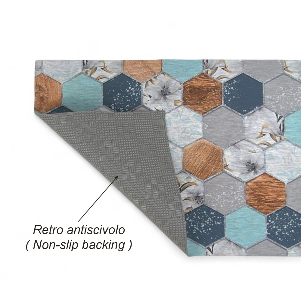 Alfombra de cocina lavable antideslizante azul oriental - Modern Runner