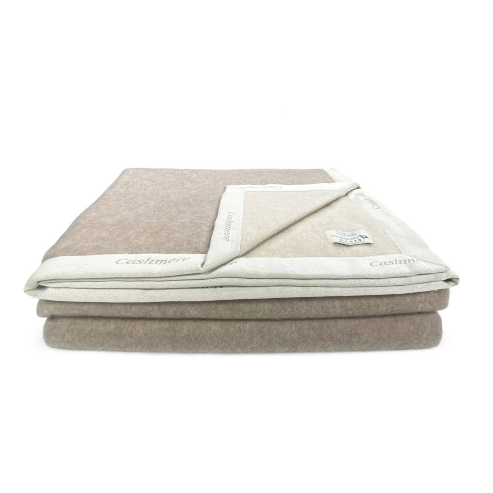 Pure Worsted Cashmere Blanket - Two-tone Grey Beige Made in Italy