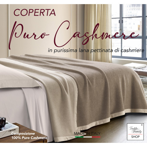 Coperta in Puro Cashmere Pettinato - Bicolore Grigio Beige Made in Italy