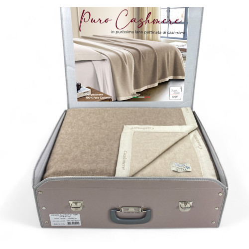 Coperta in Puro Cashmere Pettinato - Bicolore Grigio Beige Made in Italy