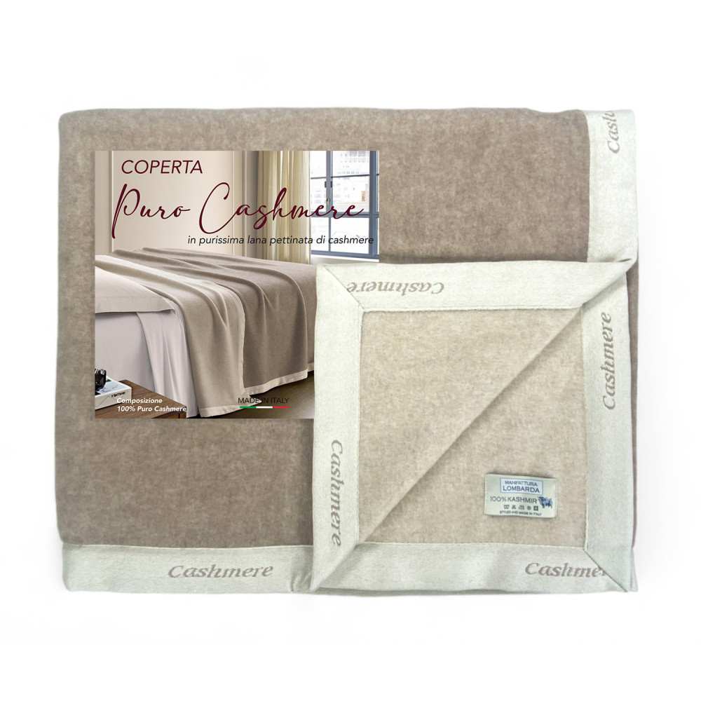 Pure Worsted Cashmere Blanket - Two-tone Grey Beige Made in Italy